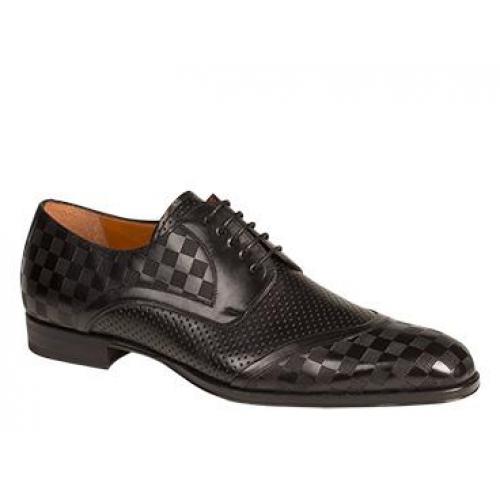 Mezlan "Camus" 6293 Black Genuine Laser-Embossed Italian Calfskin Lace-Up Shoes